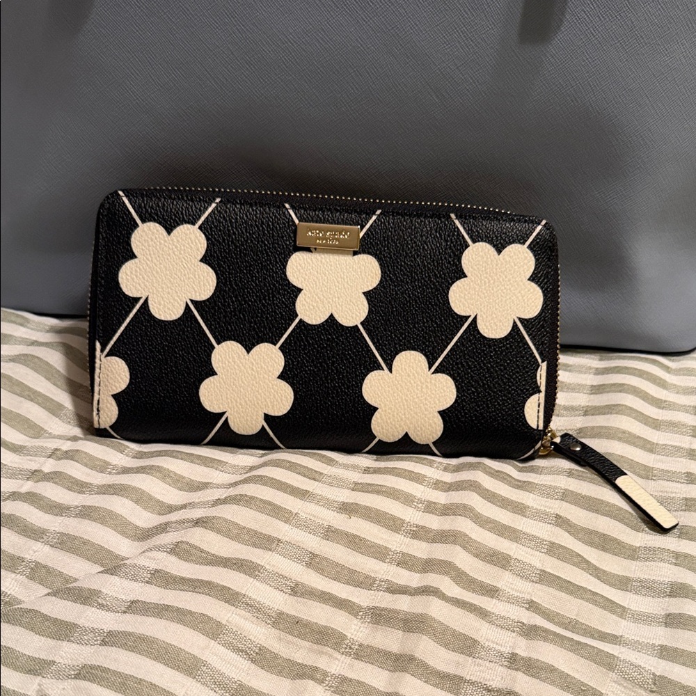 kate spade Black Floral Grid Zip-Around Wallet